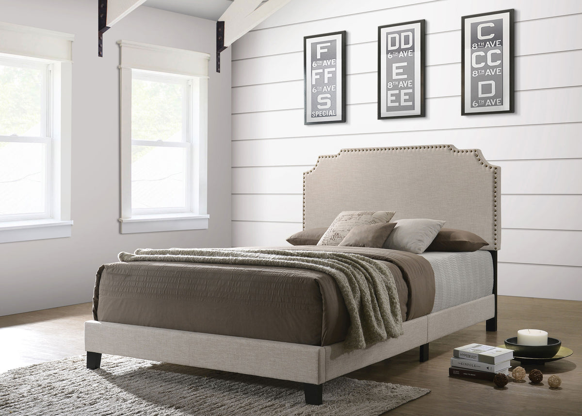 Tamarac Upholstered Panel Bed Beige - Queen