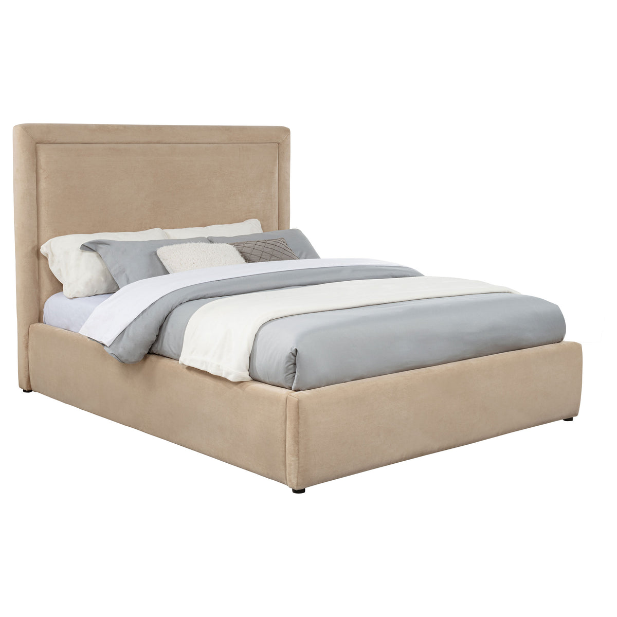 Lawson 54-inch Upholstered Platform Bed - Queen, Light Saddle