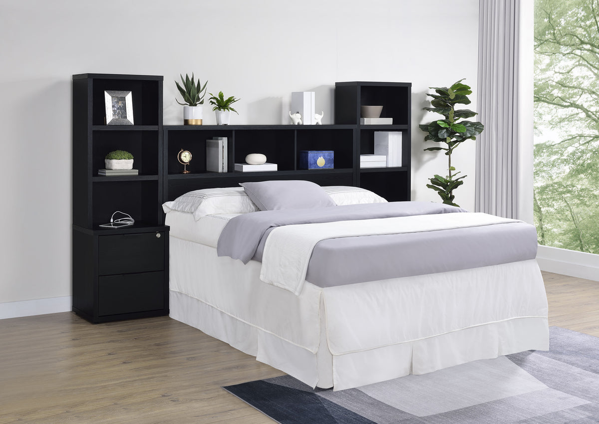Westpark 3-piece Bedroom Set Bookcase Headboard - Queen, Black