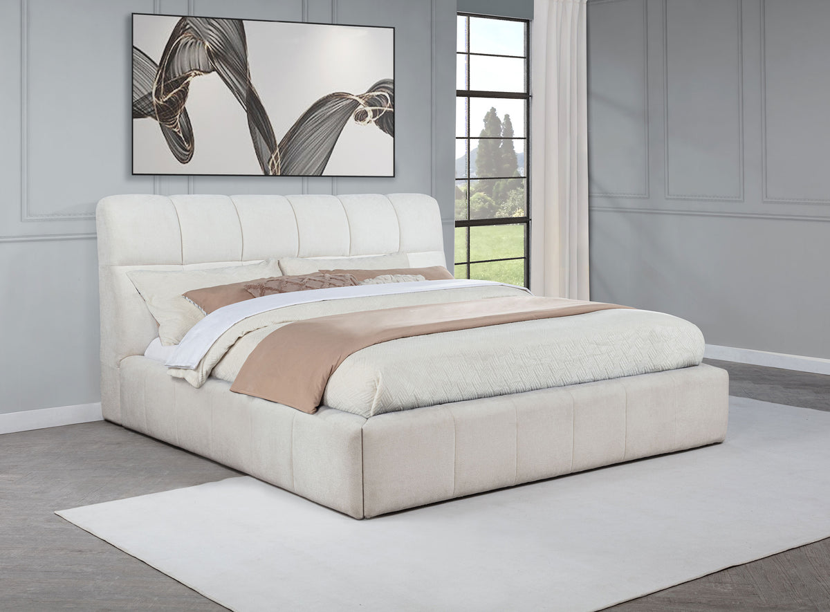 Nollet 48-inch Upholstered Platform Bed - Eastern King, Cream