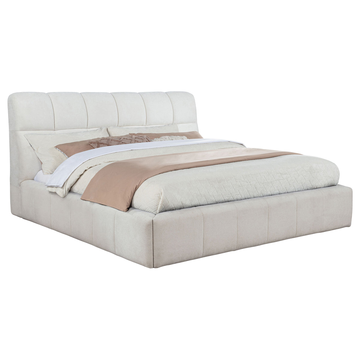 Nollet 48-inch Upholstered Platform Bed - Eastern King, Cream