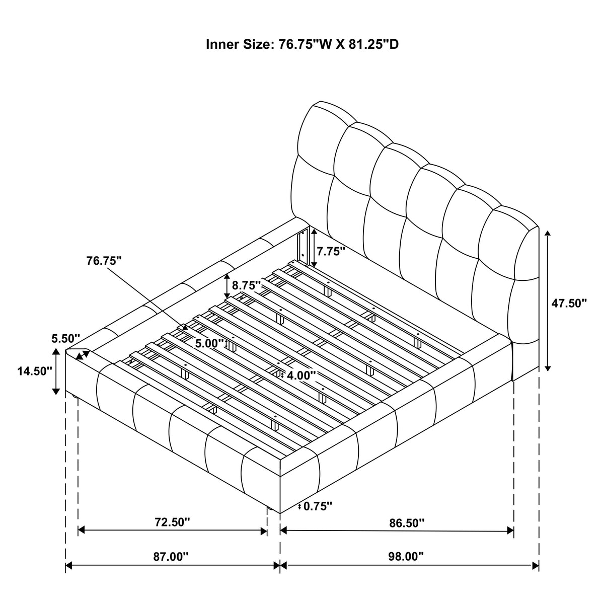 Nollet 48-inch Upholstered Platform Bed - Eastern King, Cream
