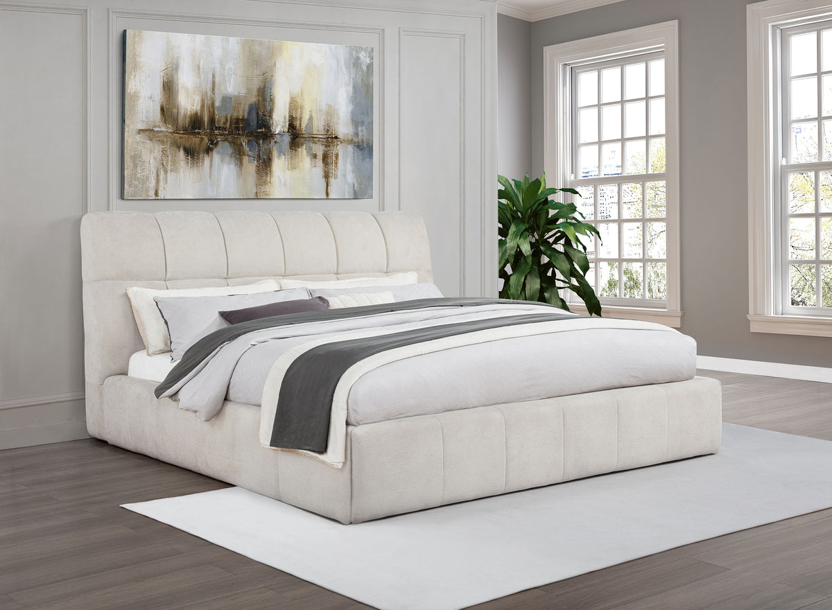 Nollet 48-inch Upholstered Platform Bed - California King, Cream
