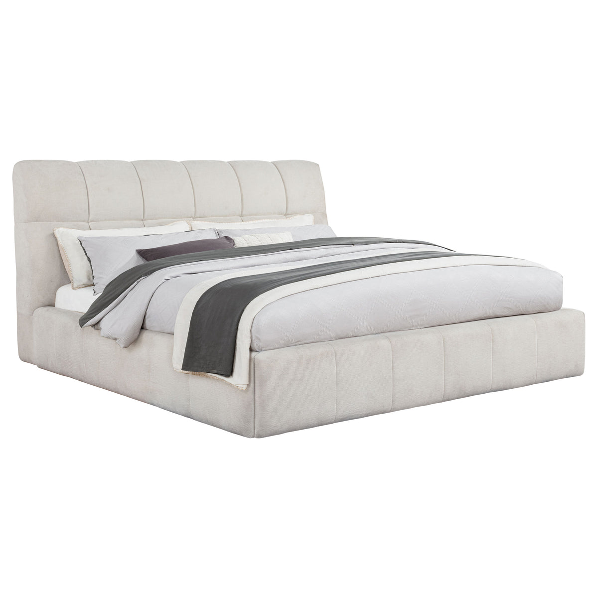Nollet 48-inch Upholstered Platform Bed - California King, Cream