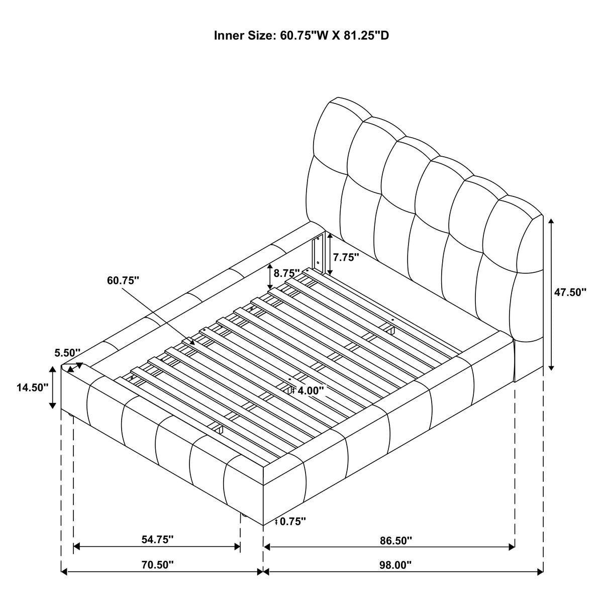 Nollet 48-inch Upholstered Platform Bed - Queen, Cream