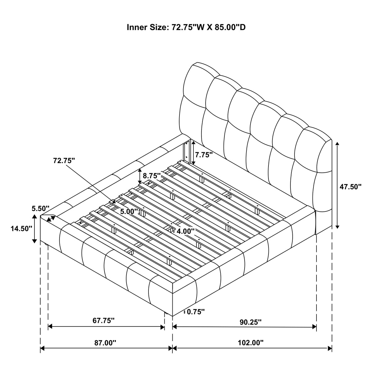 Nollet 48-inch Upholstered Platform Bed - California King, Grey