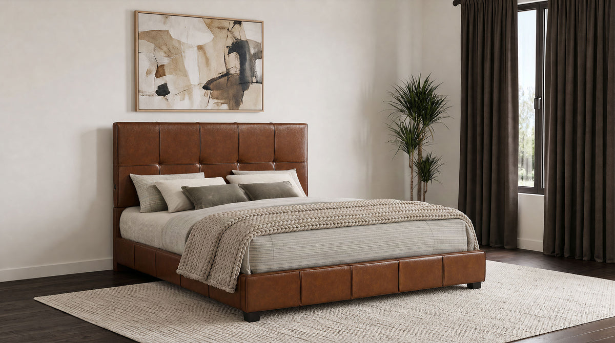 Farrell Faux Leather Panel Bed Brown - Eastern King