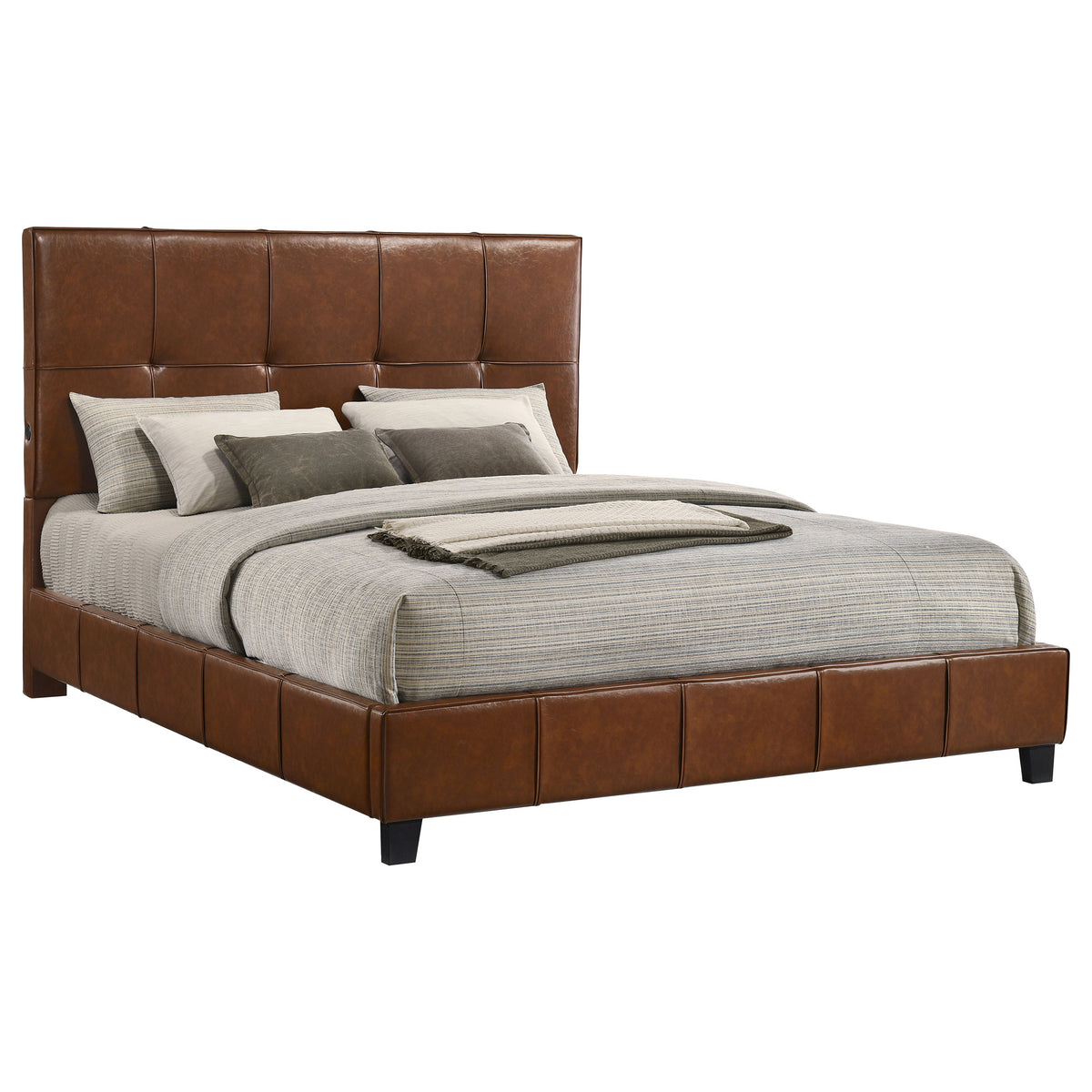 Farrell Faux Leather Panel Bed Brown - Eastern King