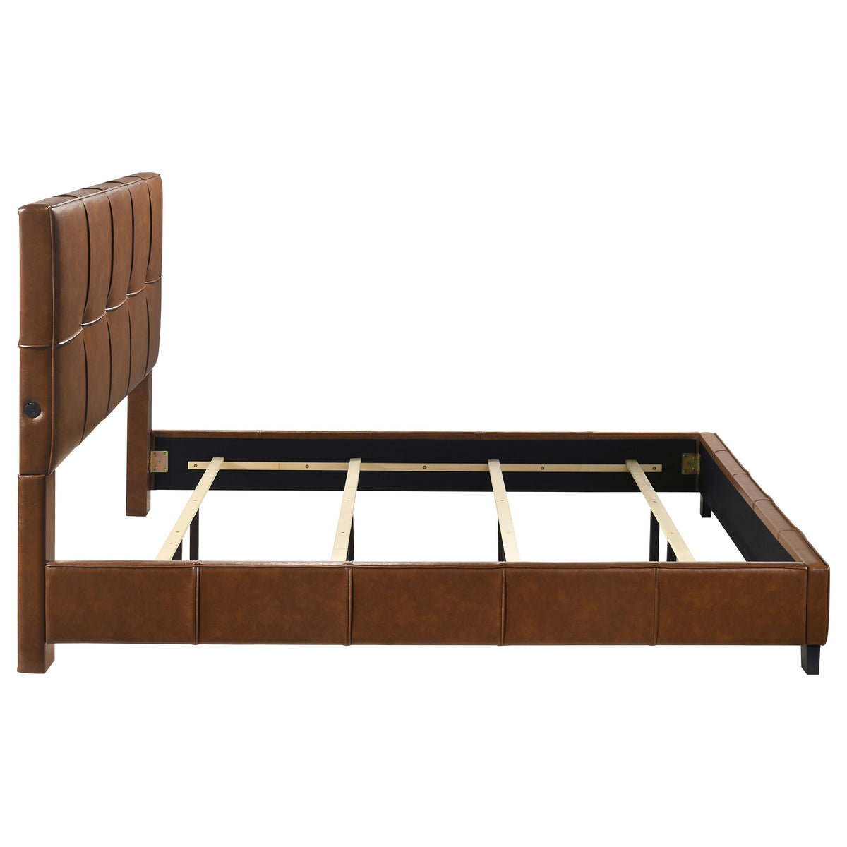 Farrell Faux Leather Panel Bed Brown - Eastern King