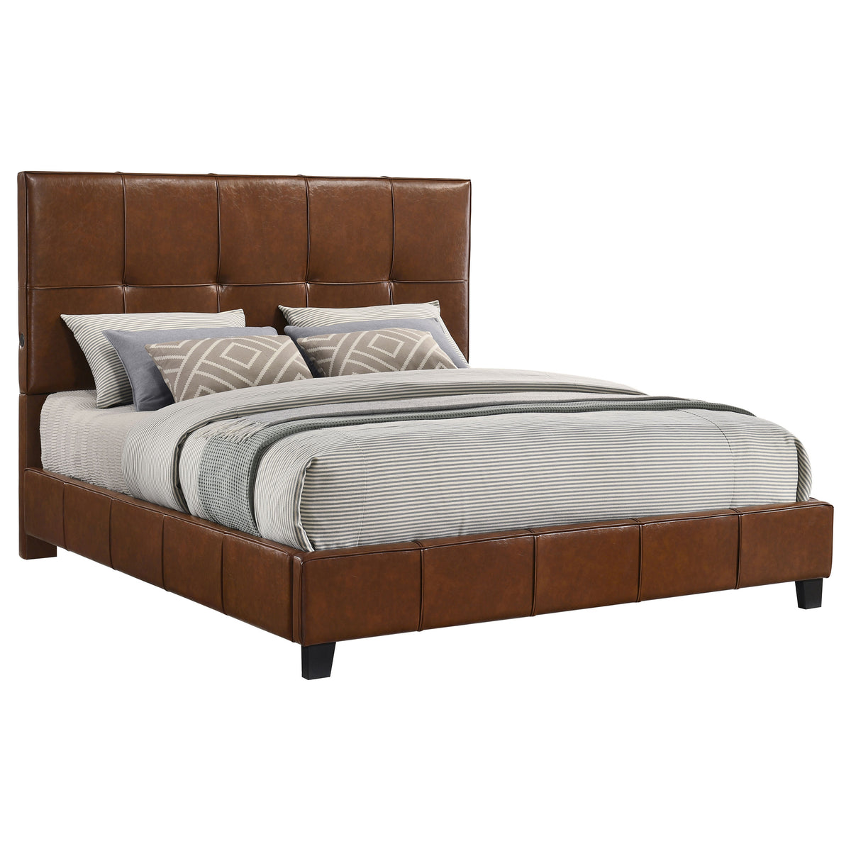 Farrell Faux Leather Panel Bed Brown - California King