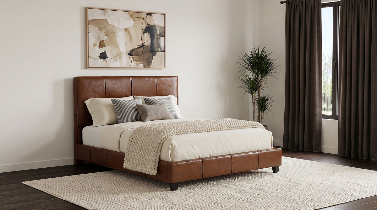 Farrell Faux Leather Panel Bed Brown - Queen