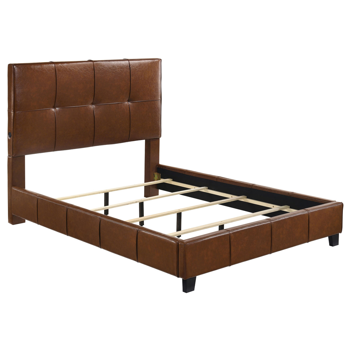 Farrell Faux Leather Panel Bed Brown - Queen