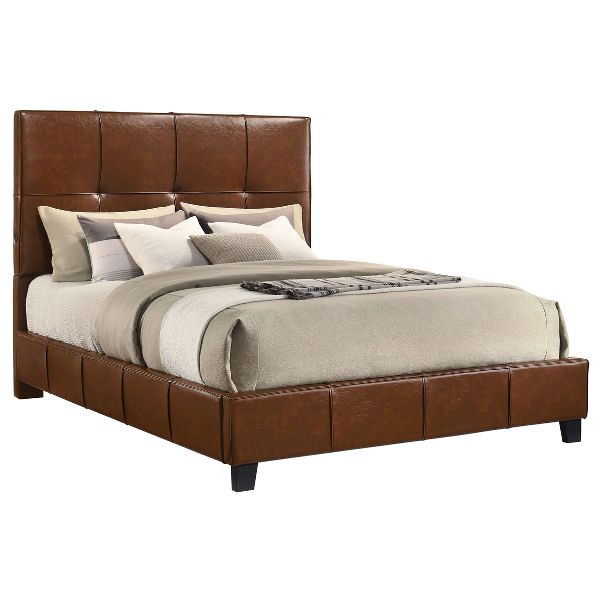 Farrell Faux Leather Panel Bed Brown - Queen