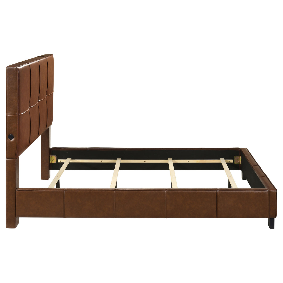 Farrell Faux Leather Panel Bed Brown - Queen