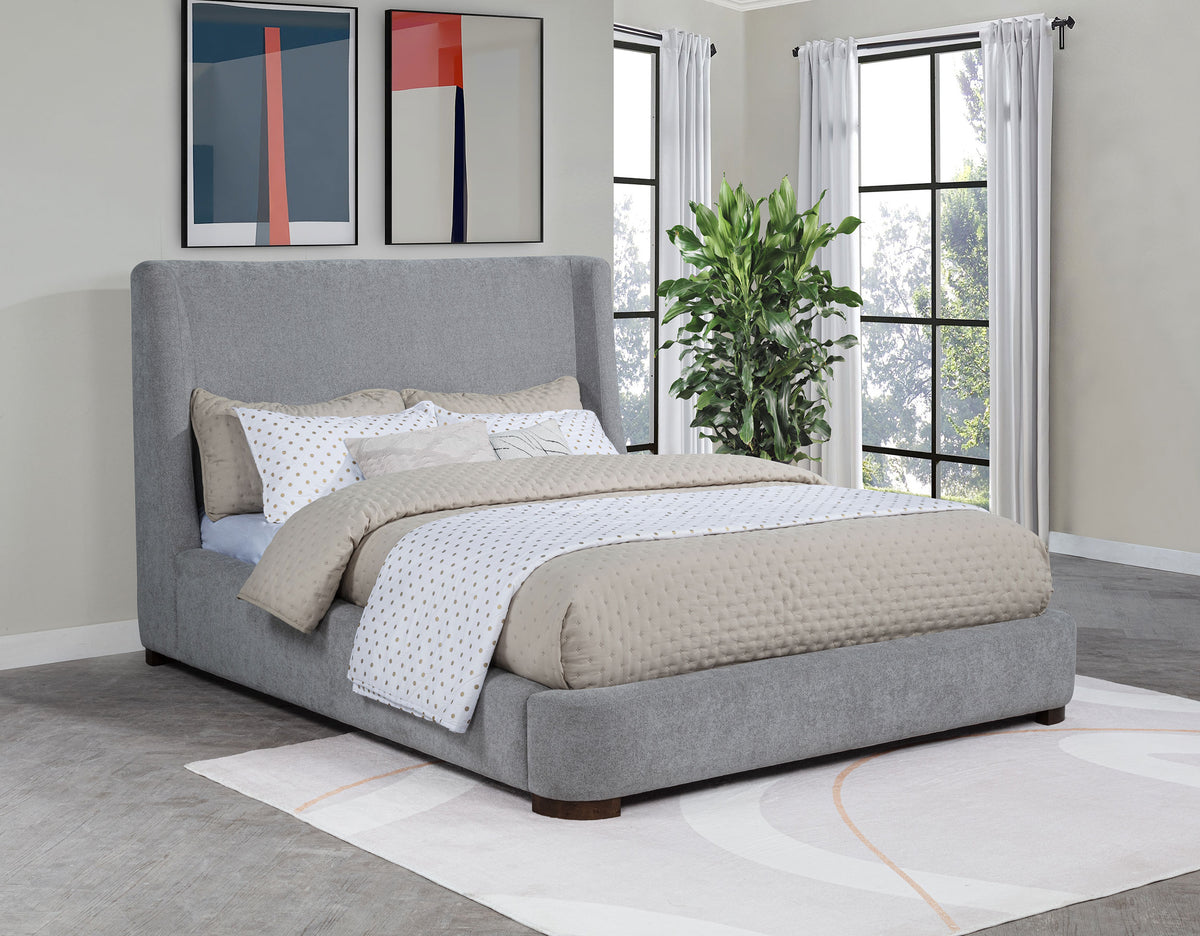 Rennes Upholstered Wingback Platform Bed Grey - Queen