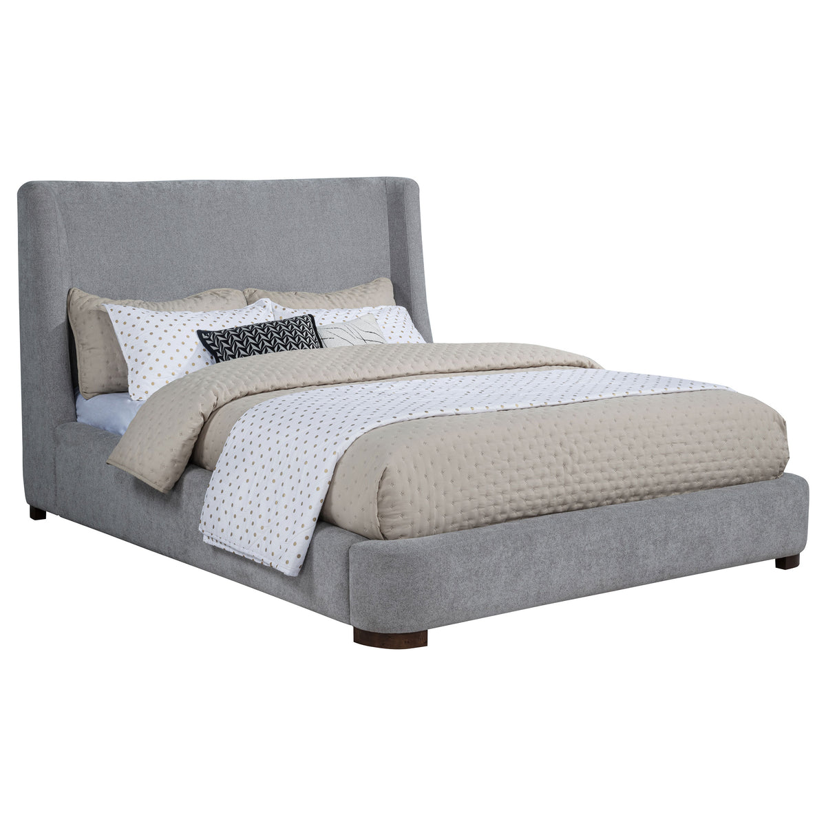 Rennes Upholstered Wingback Platform Bed Grey - Queen