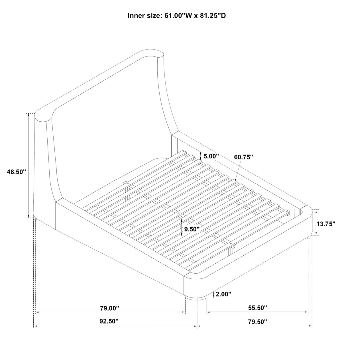 Rennes Upholstered Wingback Platform Bed Grey - Queen