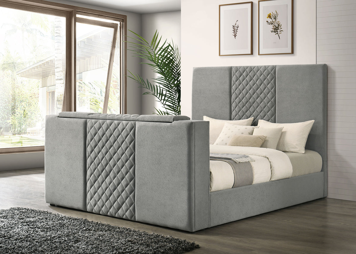 Tara 61-inch Upholstered Panel TV Bed Grey - Eastern King