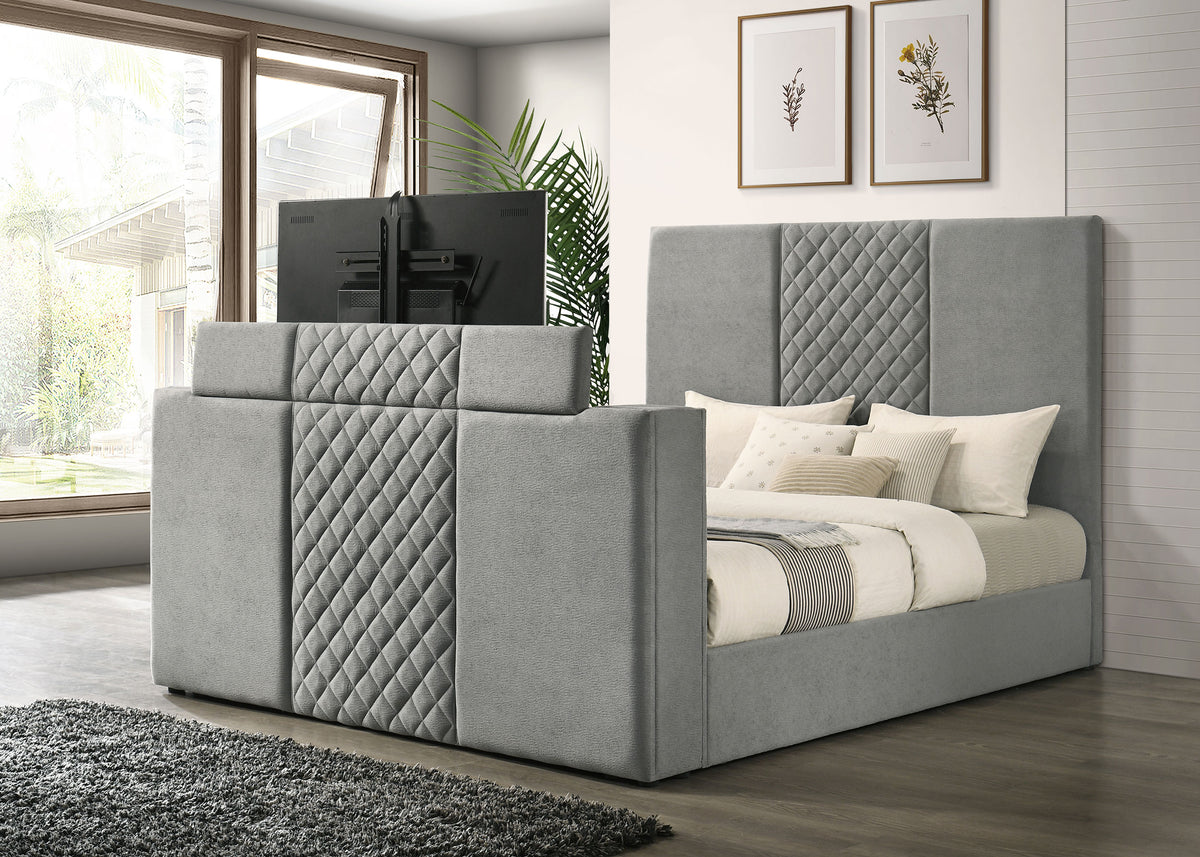 Tara 61-inch Upholstered Panel TV Bed Grey - Eastern King