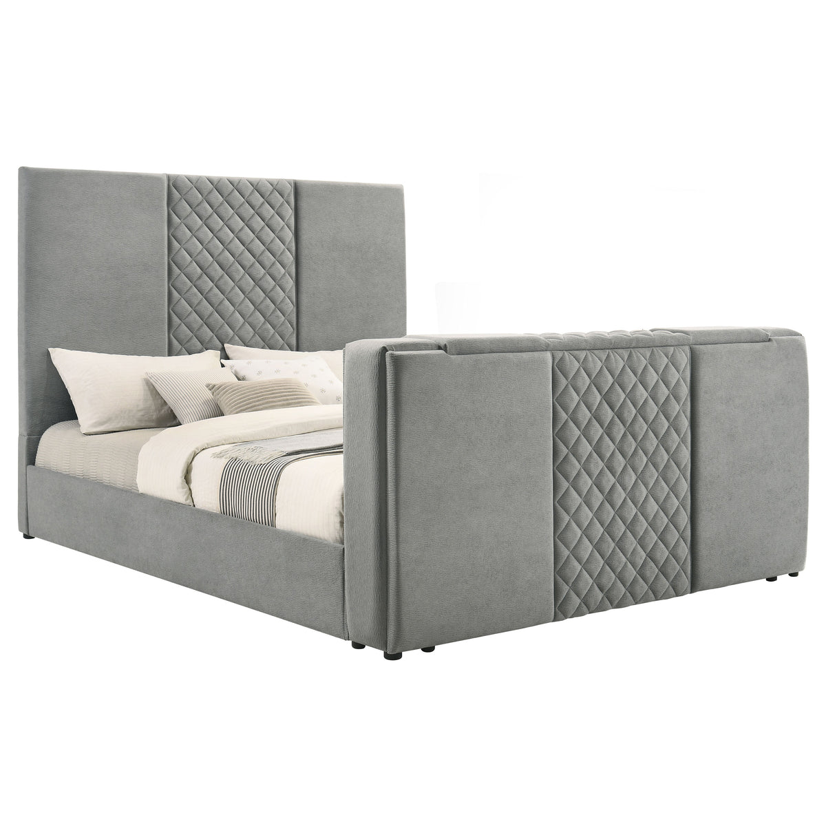 Tara 61-inch Upholstered Panel TV Bed Grey - Eastern King