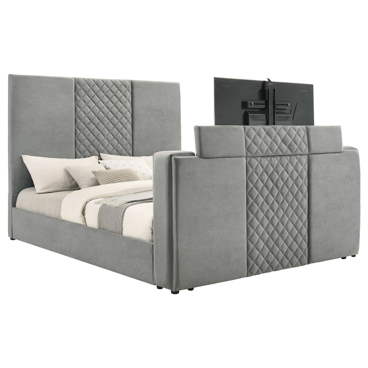 Tara 61-inch Upholstered Panel TV Bed Grey - Eastern King