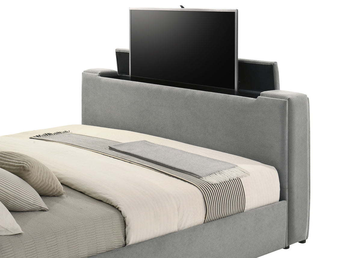 Tara 61-inch Upholstered Panel TV Bed Grey - Eastern King