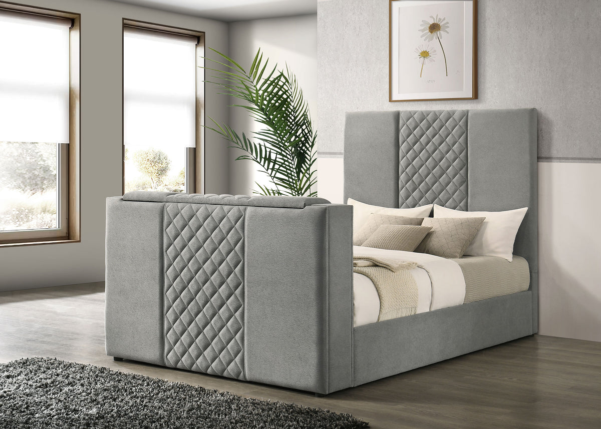Tara 61-inch Upholstered Panel TV Bed Grey - Queen