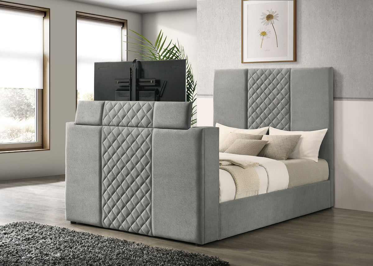Tara 61-inch Upholstered Panel TV Bed Grey - Queen