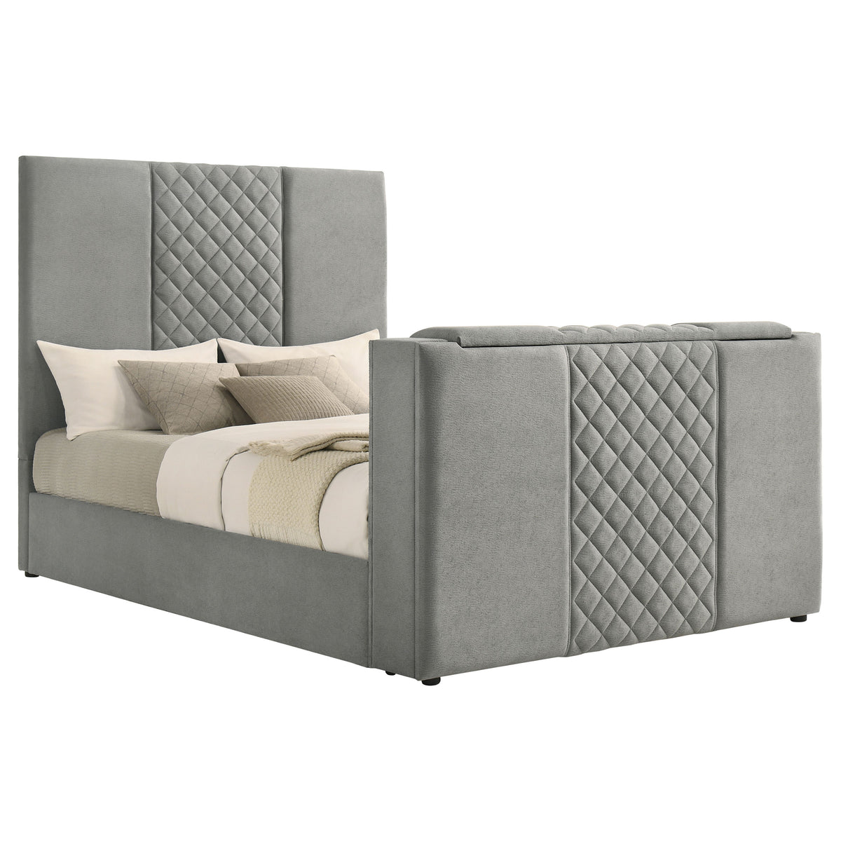 Tara 61-inch Upholstered Panel TV Bed Grey - Queen