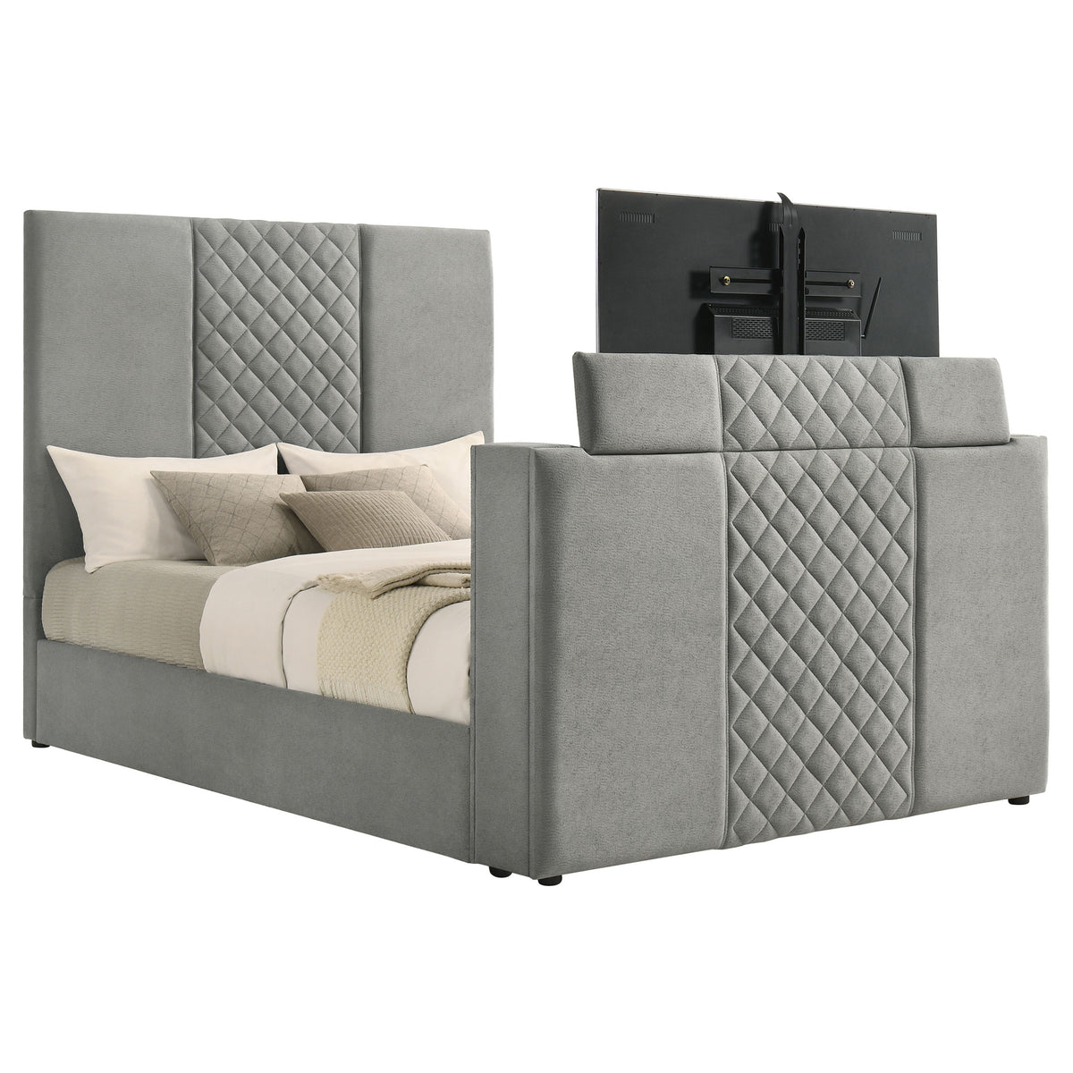 Tara 61-inch Upholstered Panel TV Bed Grey - Queen