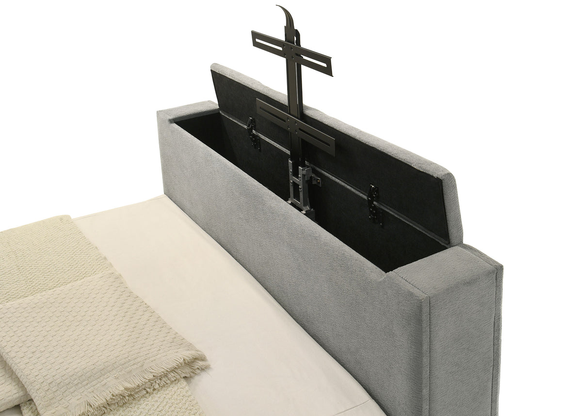 Tara 61-inch Upholstered Panel TV Bed Grey - Queen