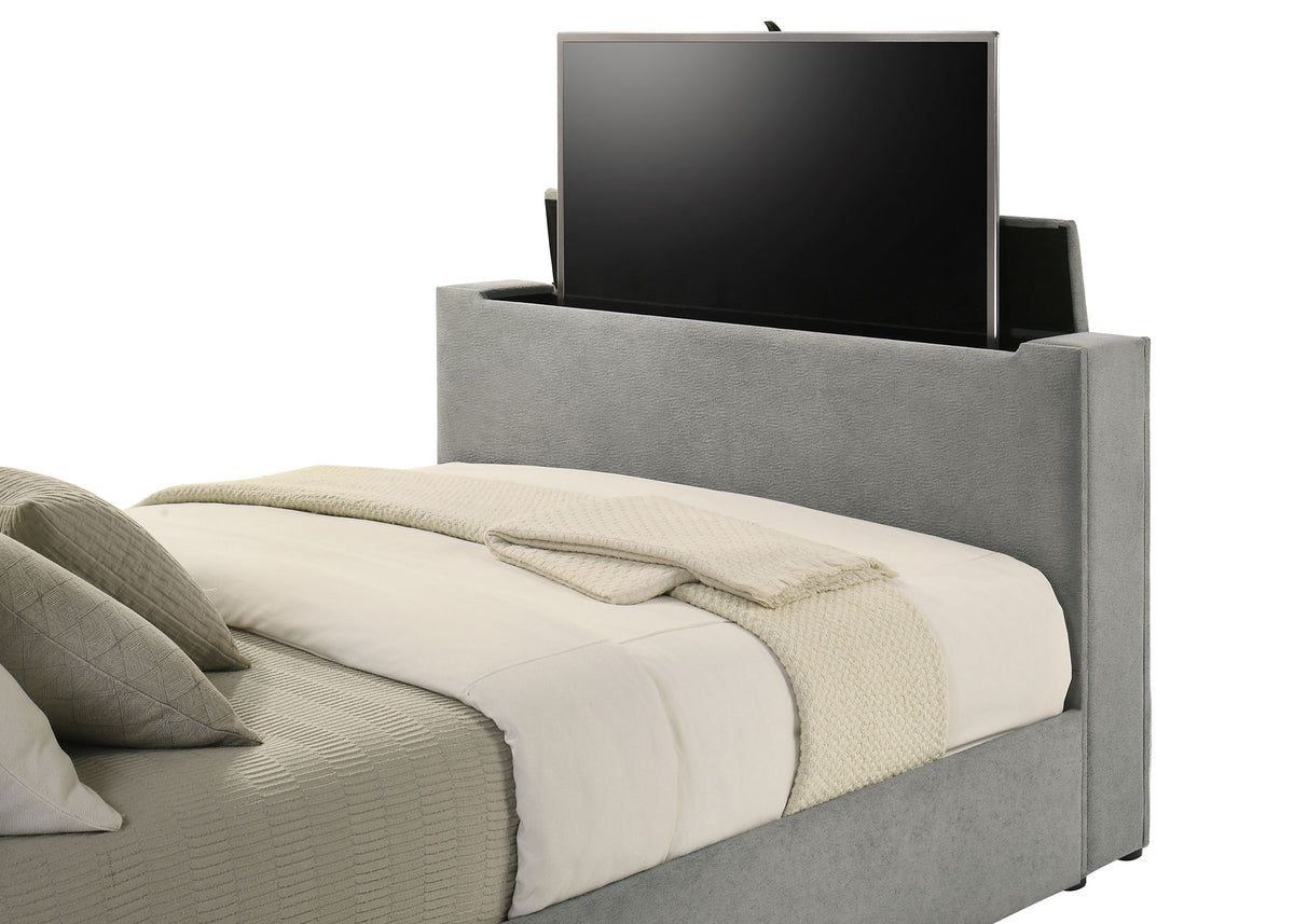 Tara 61-inch Upholstered Panel TV Bed Grey - Queen