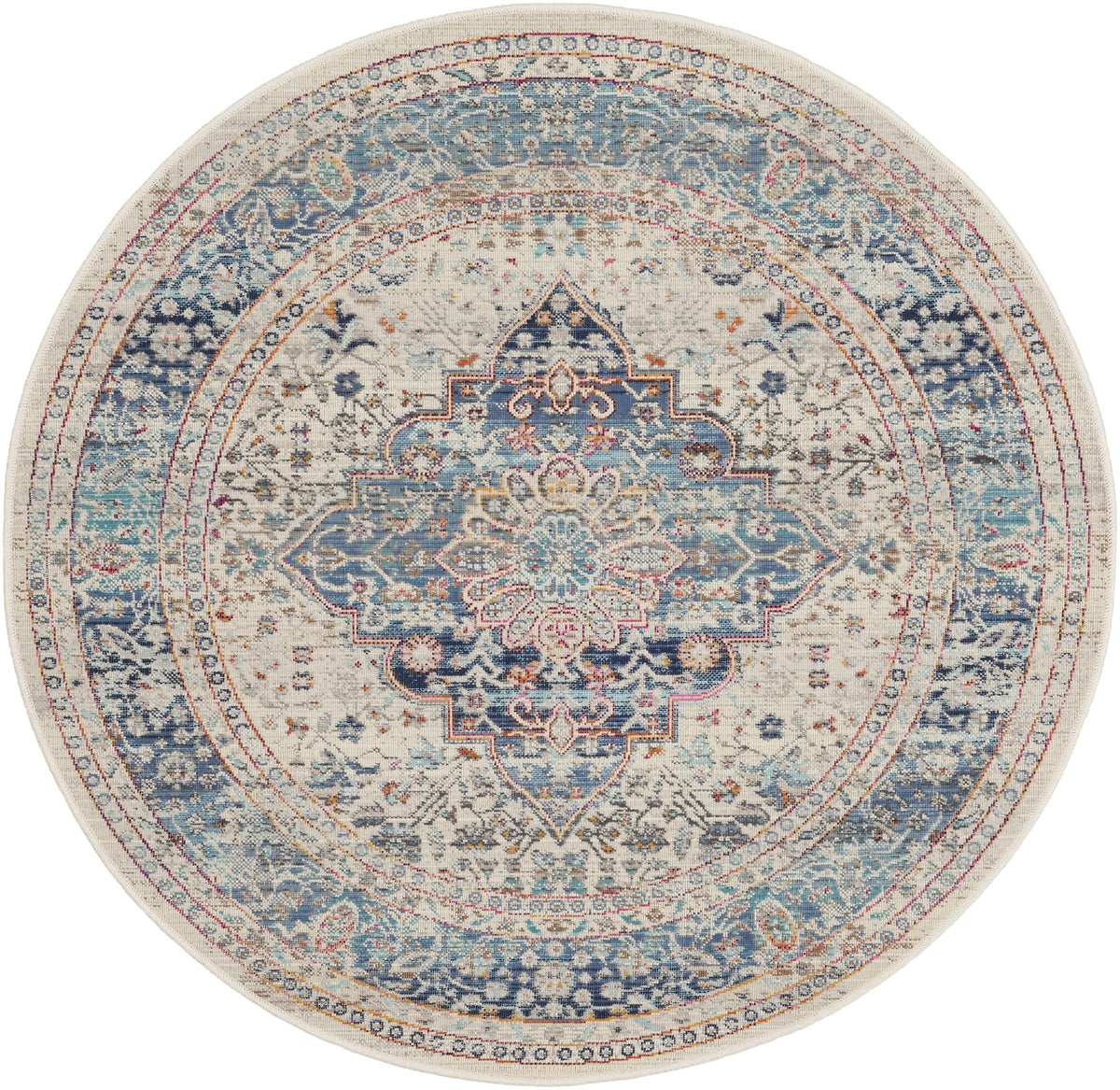 Vintage Kashan VKA07 Ivory Blue Rug - Round
