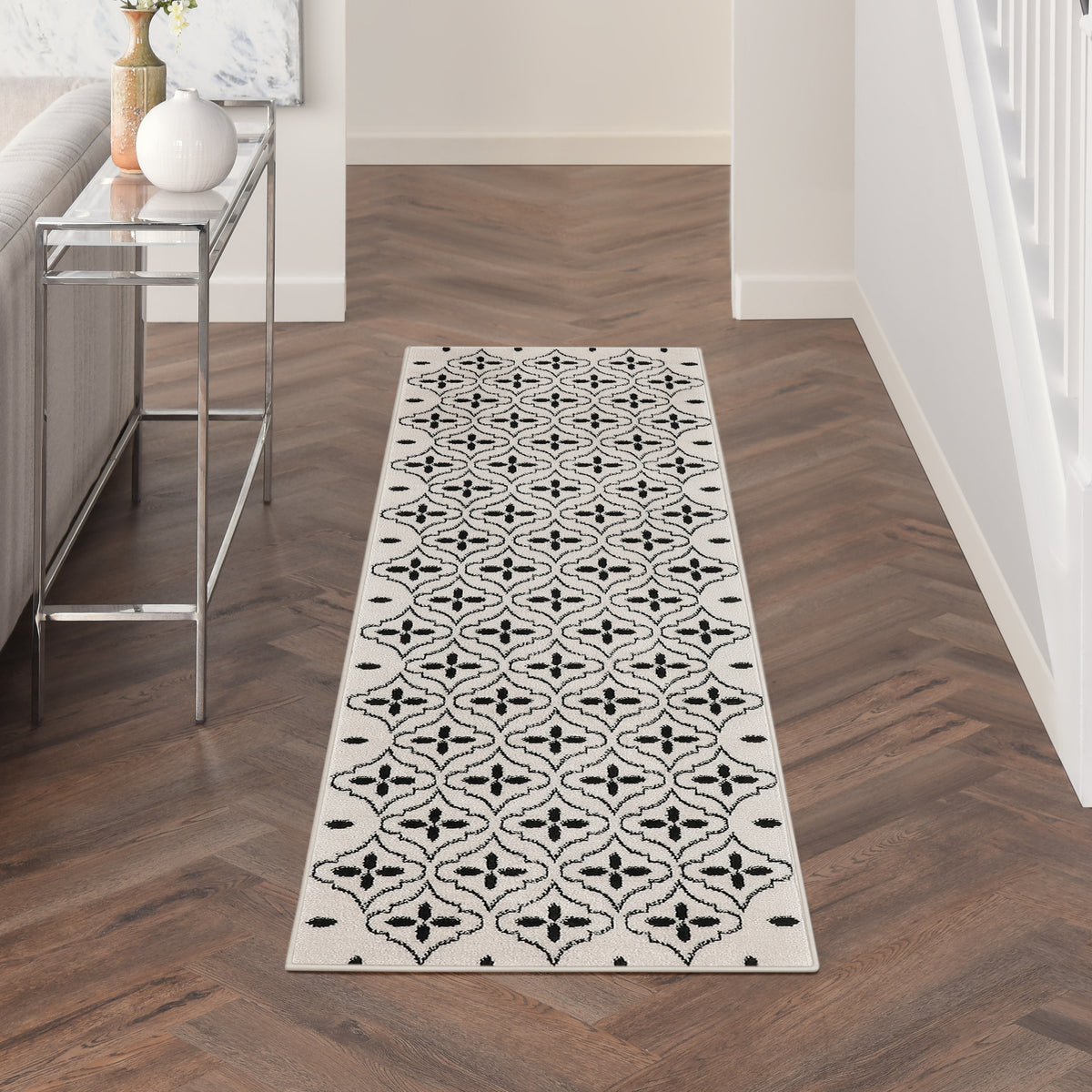 Nourison Essentials NRE04 Ivory Black Rug - room scene