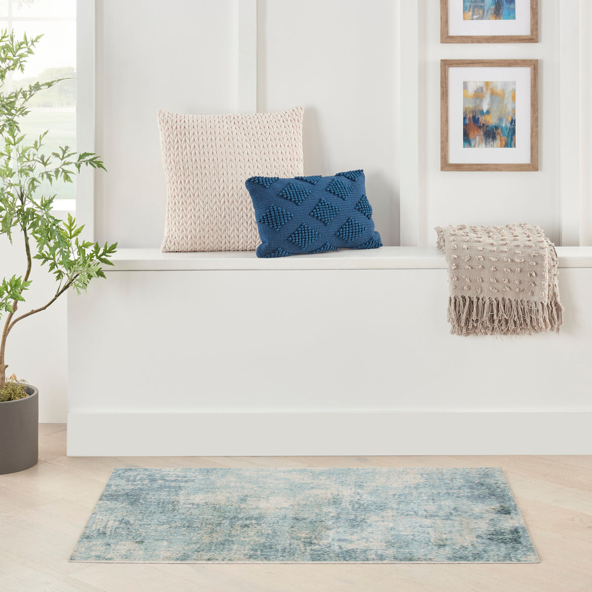 Astra Machine Washable ASW07 Blue Ivory Rug - room scene