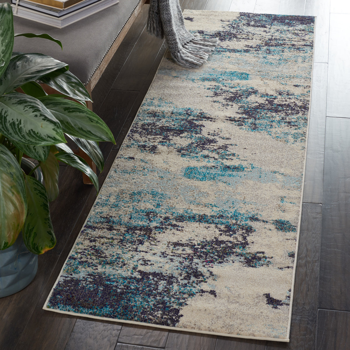 Celestial CES02 Ivory Teal Blue Rug - room scene