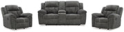 Frohn Reclining Loveseat with Console and 2 Recliners - Graphite