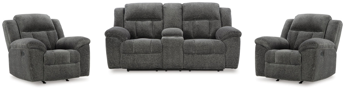 Frohn Reclining Loveseat with Console and 2 Recliners - Graphite