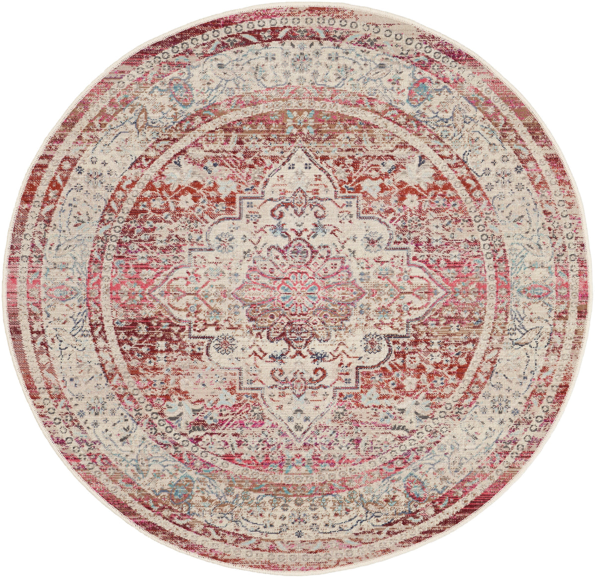 Vintage Kashan VKA07 Red Ivory Rug - Round