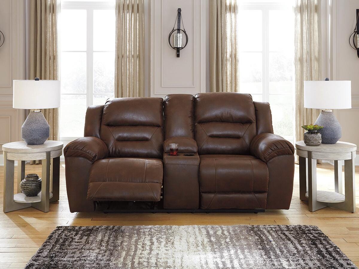 Stoneland DBL Rec Loveseat w/Console Faux Leather