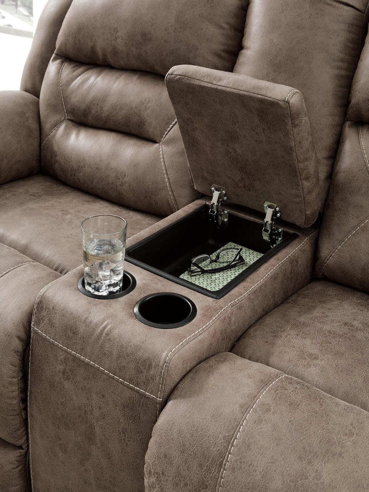 Stoneland DBL REC PWR Loveseat w/Console Faux Leather