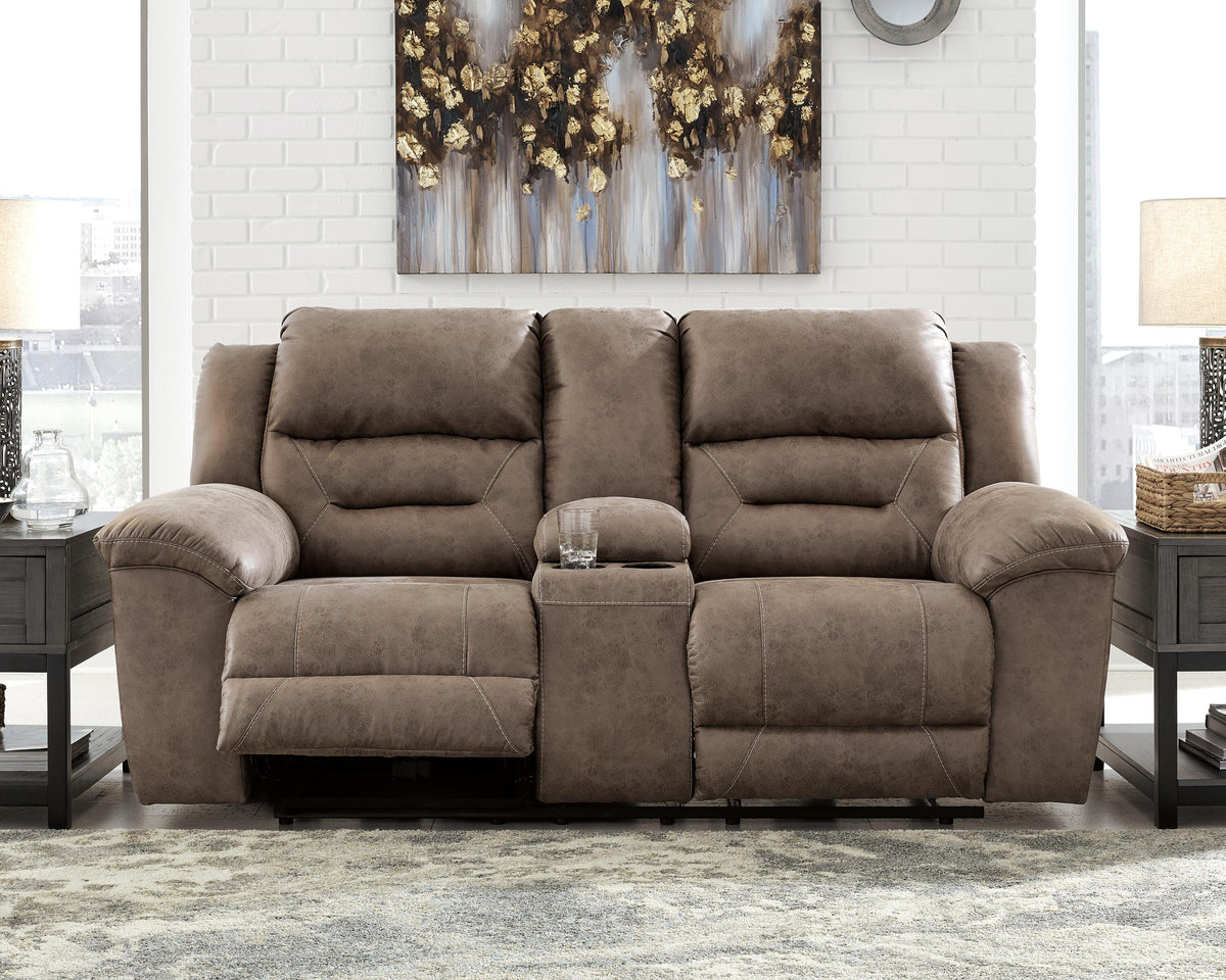 Stoneland DBL REC PWR Loveseat w/Console Faux Leather