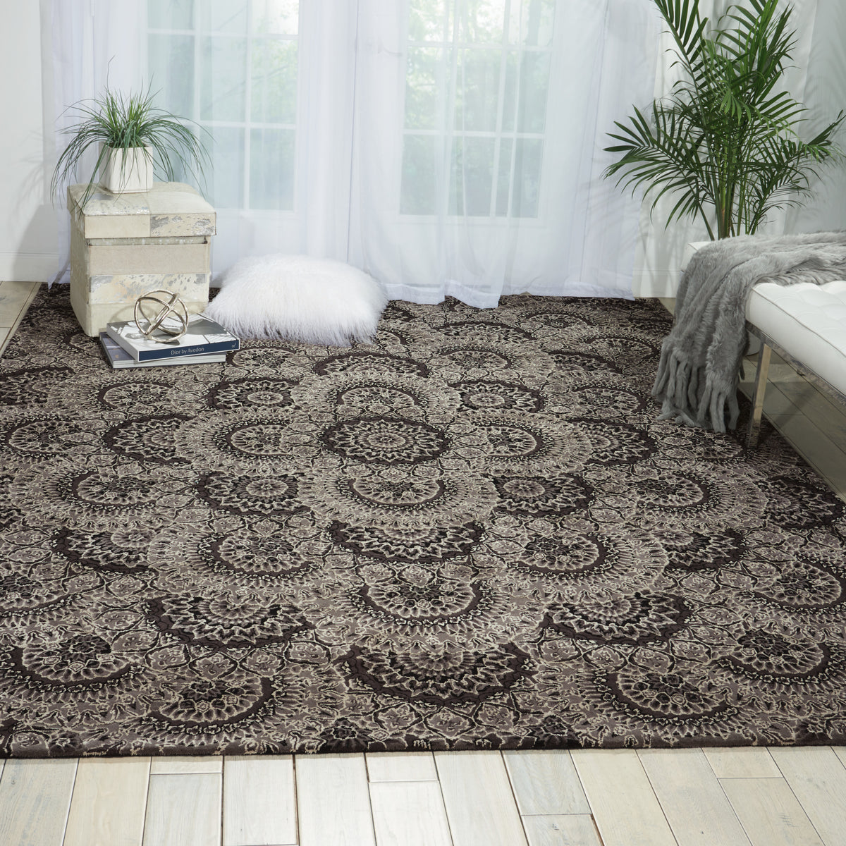 Nourison 2000 2335 Black Grey Rug - room scene