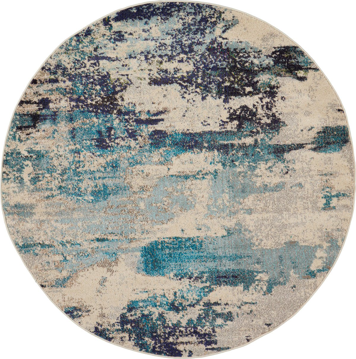 Celestial CES02 Ivory Teal Blue Rug - Round