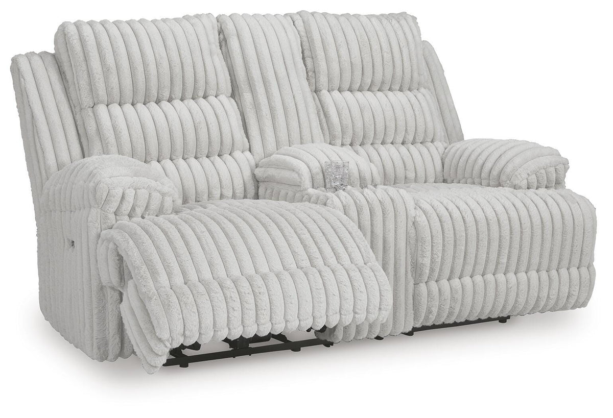 Rhines Falls DBL REC PWR Loveseat w/Console Velvet - Alloy