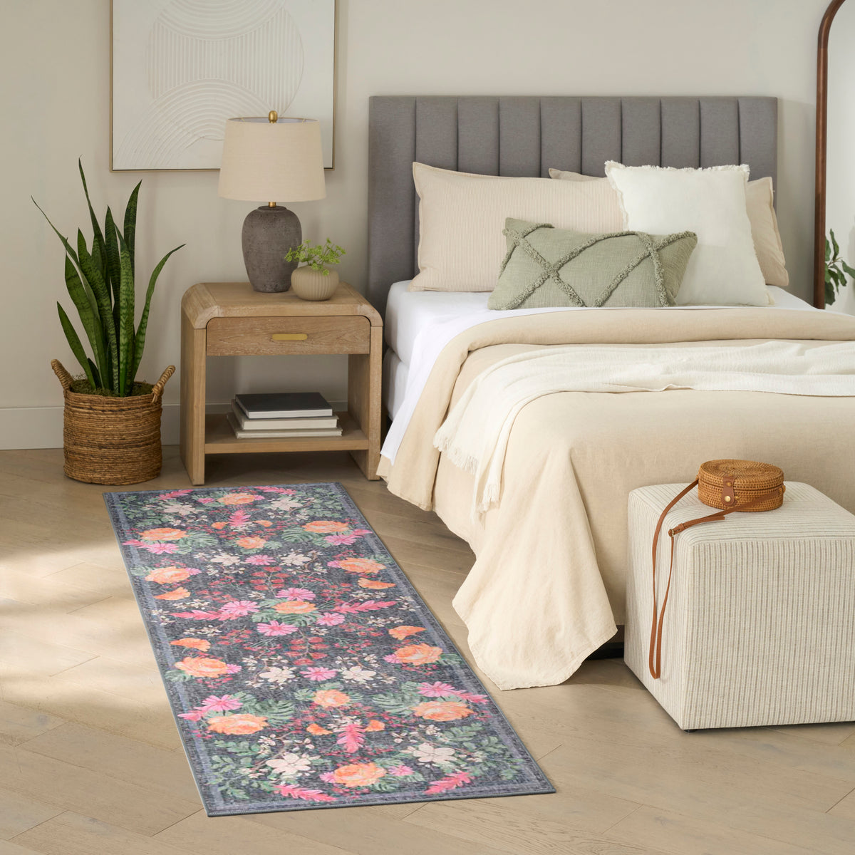 Botanical Washables BOT02 Charcoal Multicolor Rug - room scene