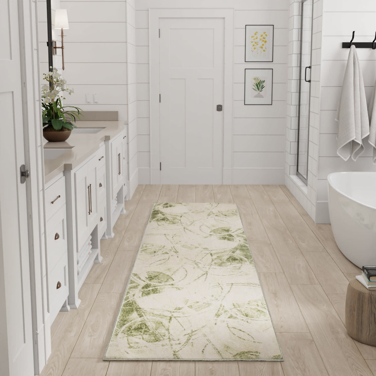 Astra Machine Washable ASW14 Beige Green Rug - room scene