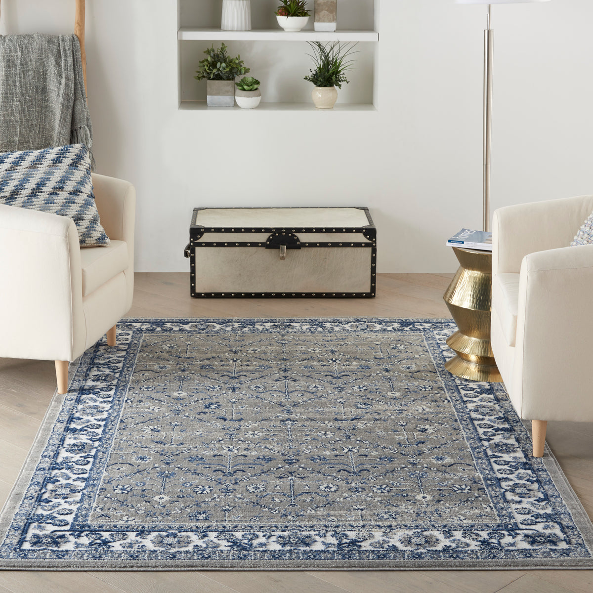 Cyrus CYR02 Ivory Navy Rug - room scene