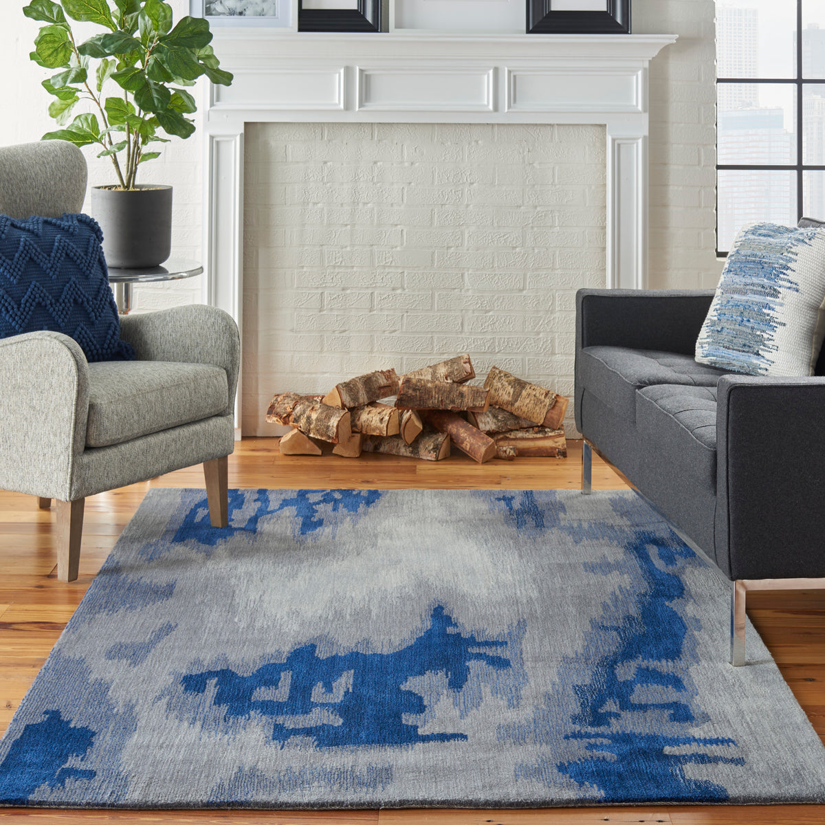 Symmetry SMM10 Grey Blue Rug - room scene