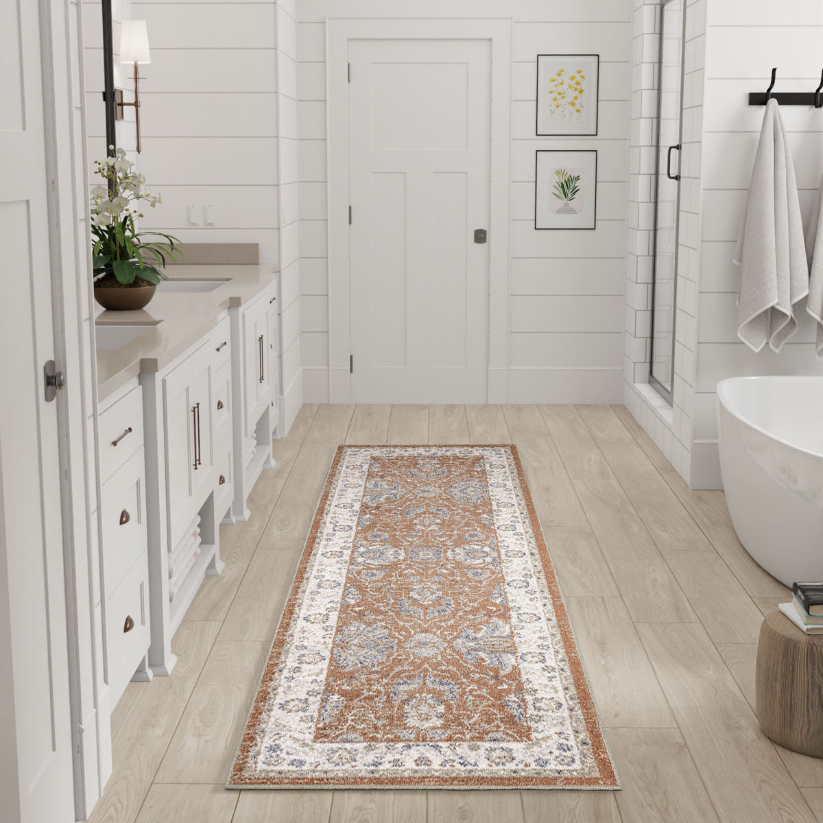 Astra Machine Washable ASW20 Rust Ivory Rug - room scene
